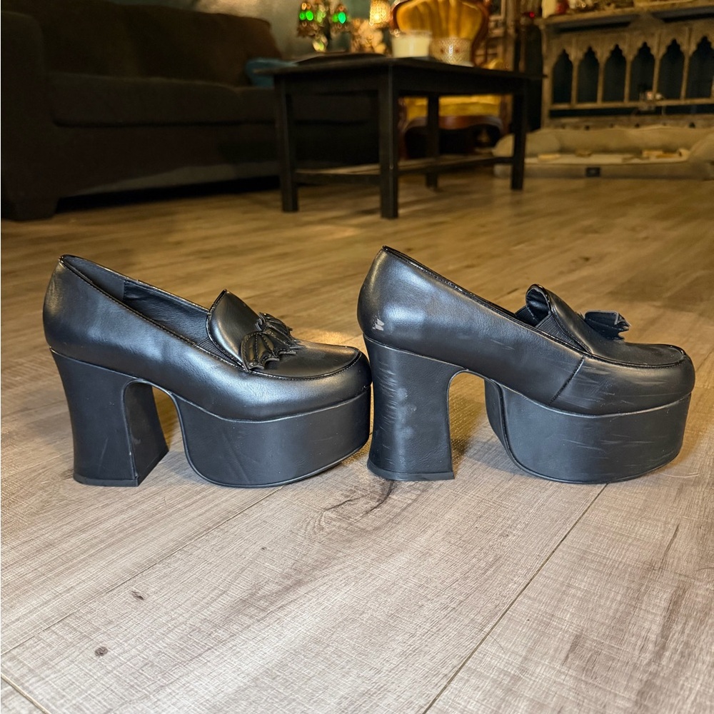 Strange Cvlt Banshee Loafer Heels – Black Vegan Leather - Picture 4 of 12